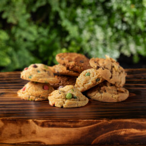 Cookies on wood platter
